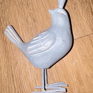 Metal and wood gray bird sculpture with crown vintage
